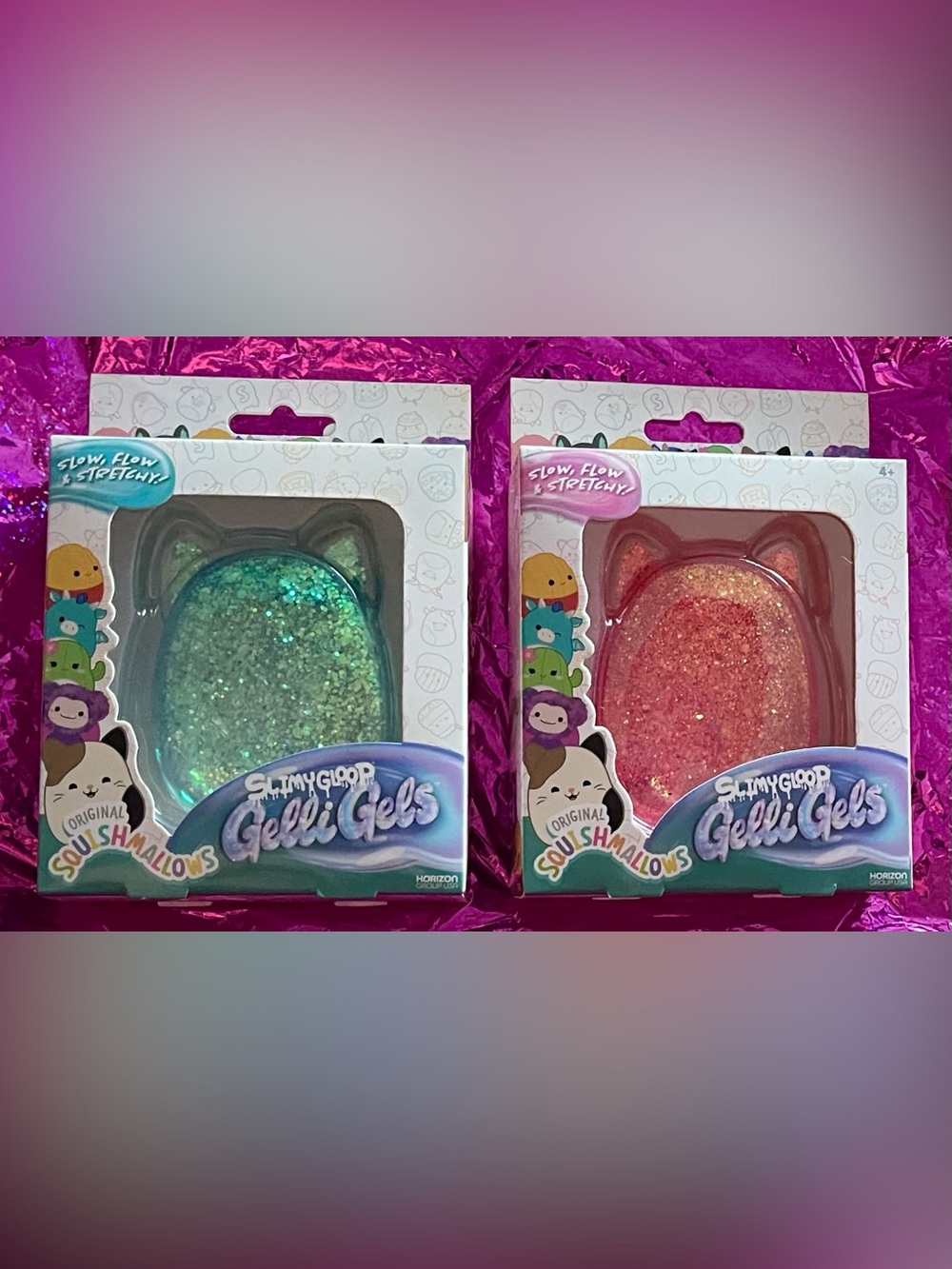 Slimy gloop Gelli Gels Squishmallow Glitter - 1 Blue & 1 Orange